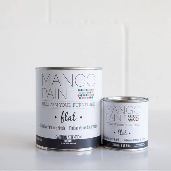 Quart and 1/2 pint sizes of Mango Paint Table Top Finish products in flat